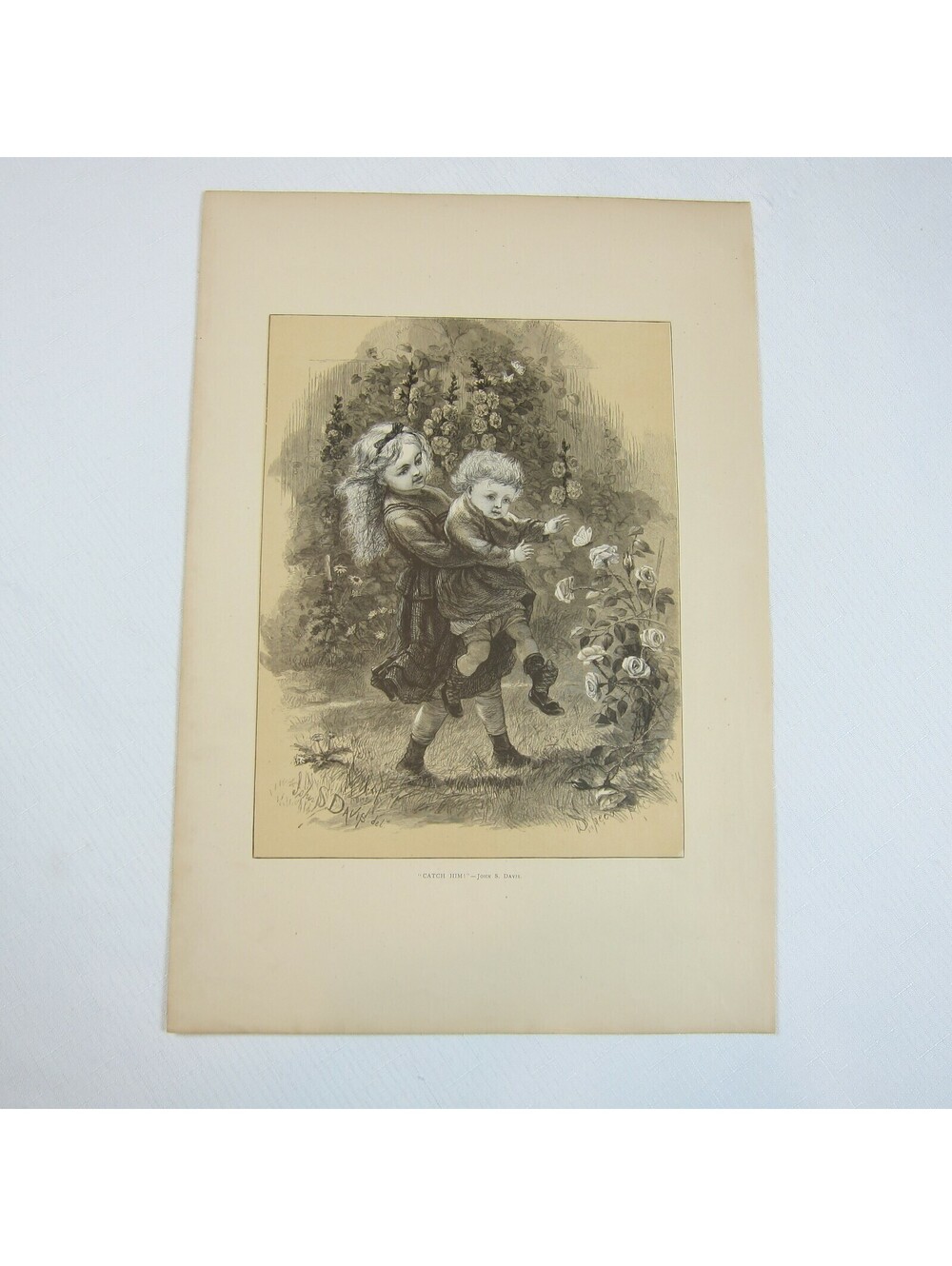 Antique 1873 Wood Engraving Print Catch Him John S. Davis, The Aldine, Children